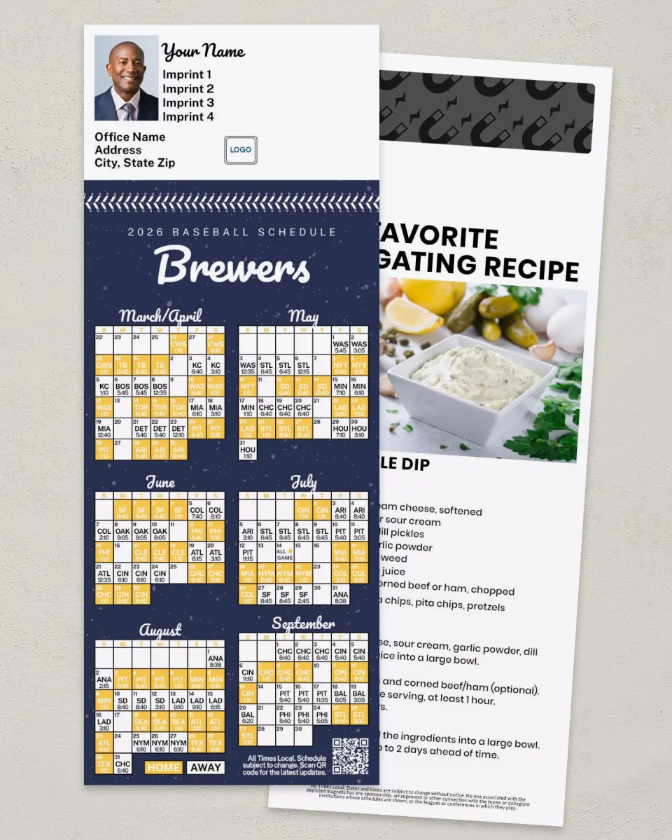 This is a 3½" x 9" Baseball Schedule MagnetCard called Brewers printed in full color