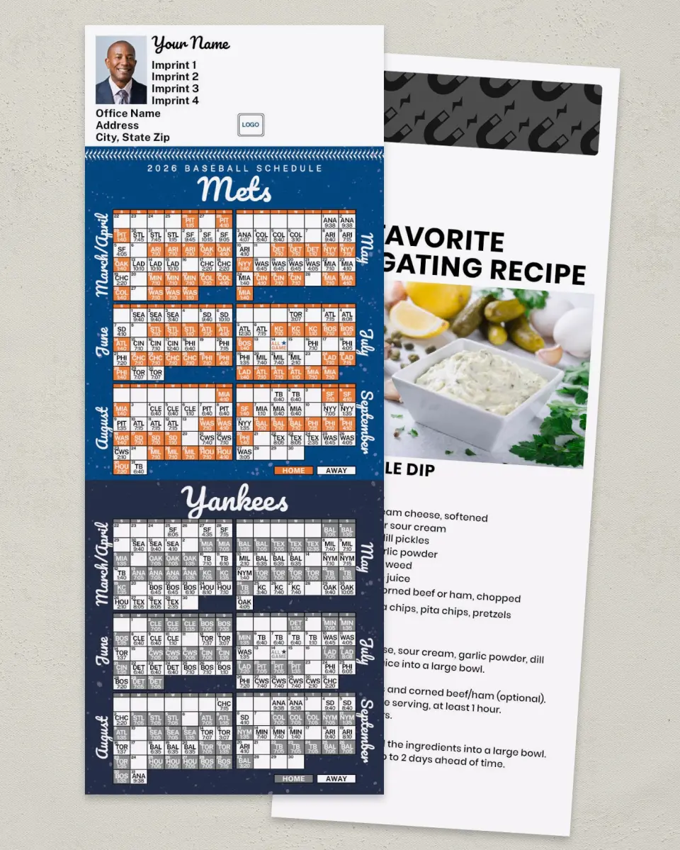 This is a 3½" x 9" Baseball Schedule MagnetCard called Yankees & Mets printed in full color