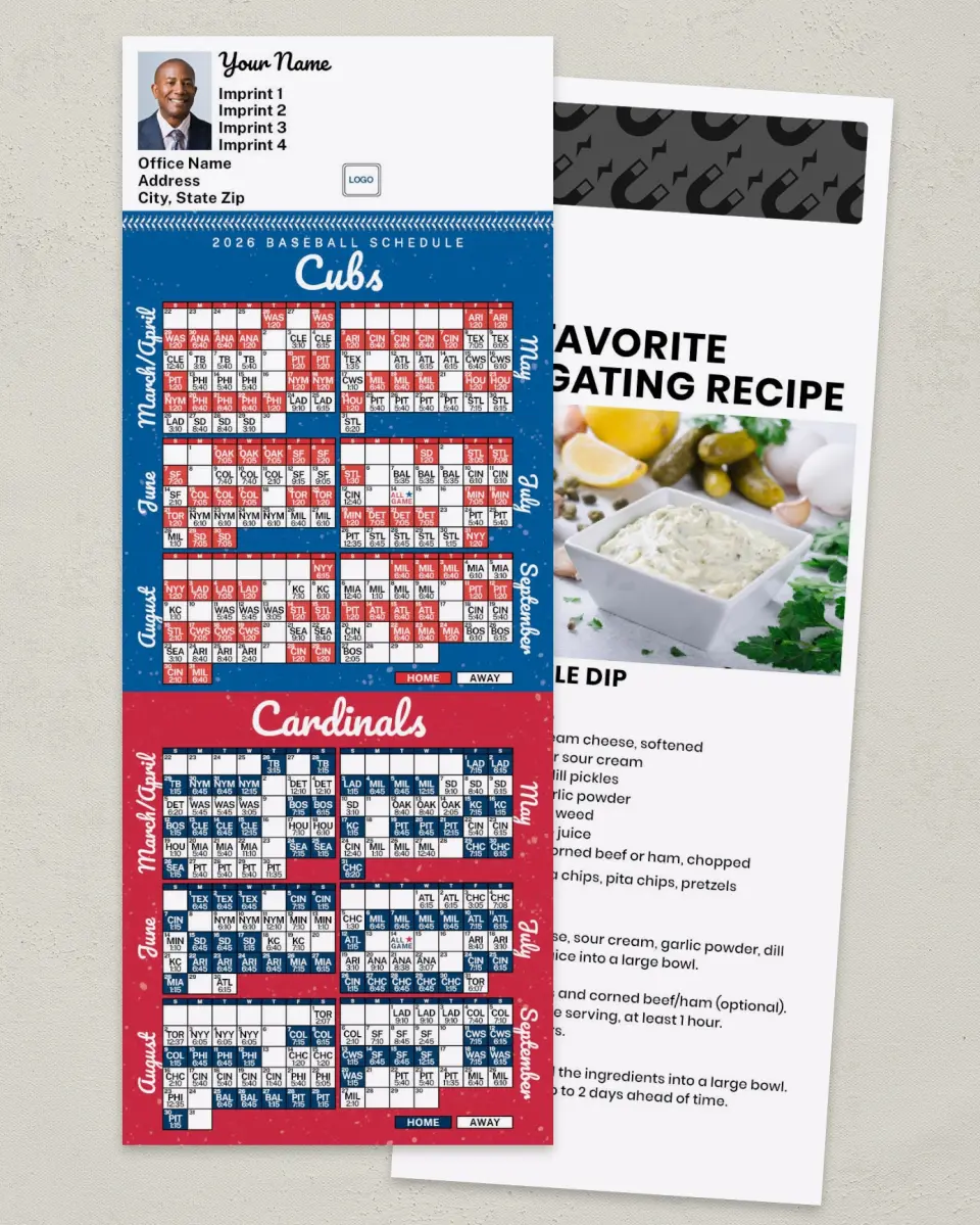 This is a 3½" x 9" Baseball Schedule MagnetCard called Cubs & Cardinals printed in full color