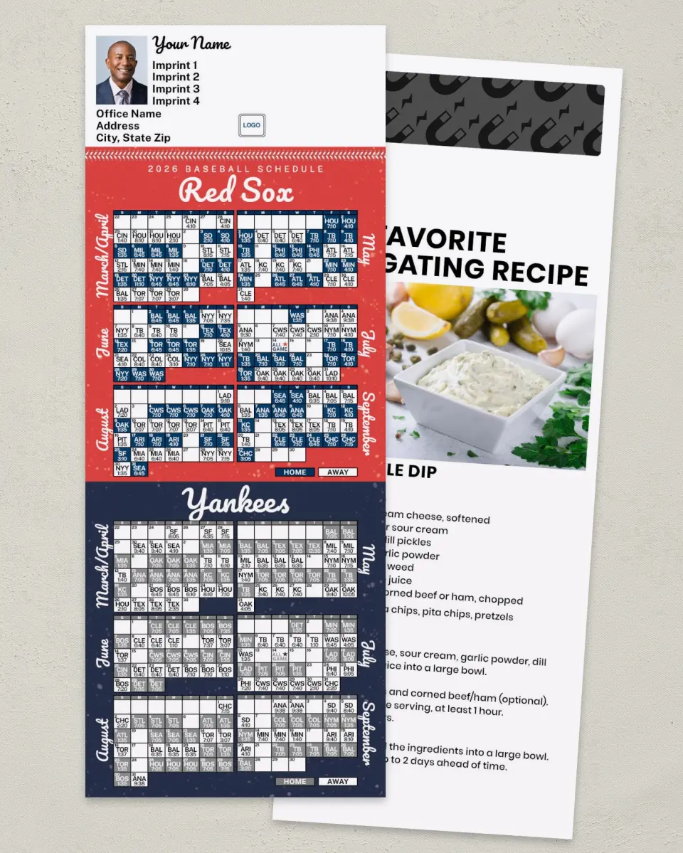 This is a 3½" x 9" Baseball Schedule MagnetCard called Red Sox & Yankees printed in full color