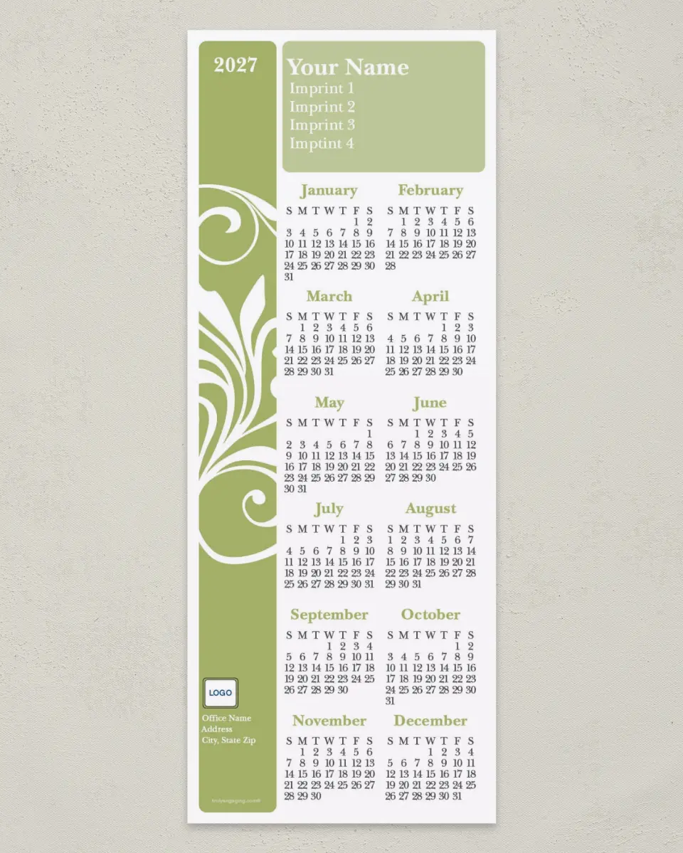 This is a 3½" x 9" Calendar MagnetCard called Alluring Motif printed in full color