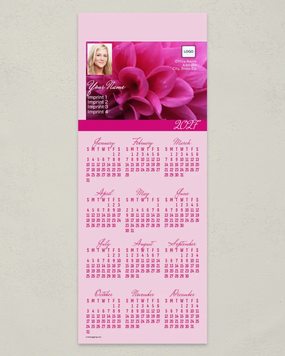 This is a 3½" x 9" Calendar MagnetCard called Dahlia printed in full color