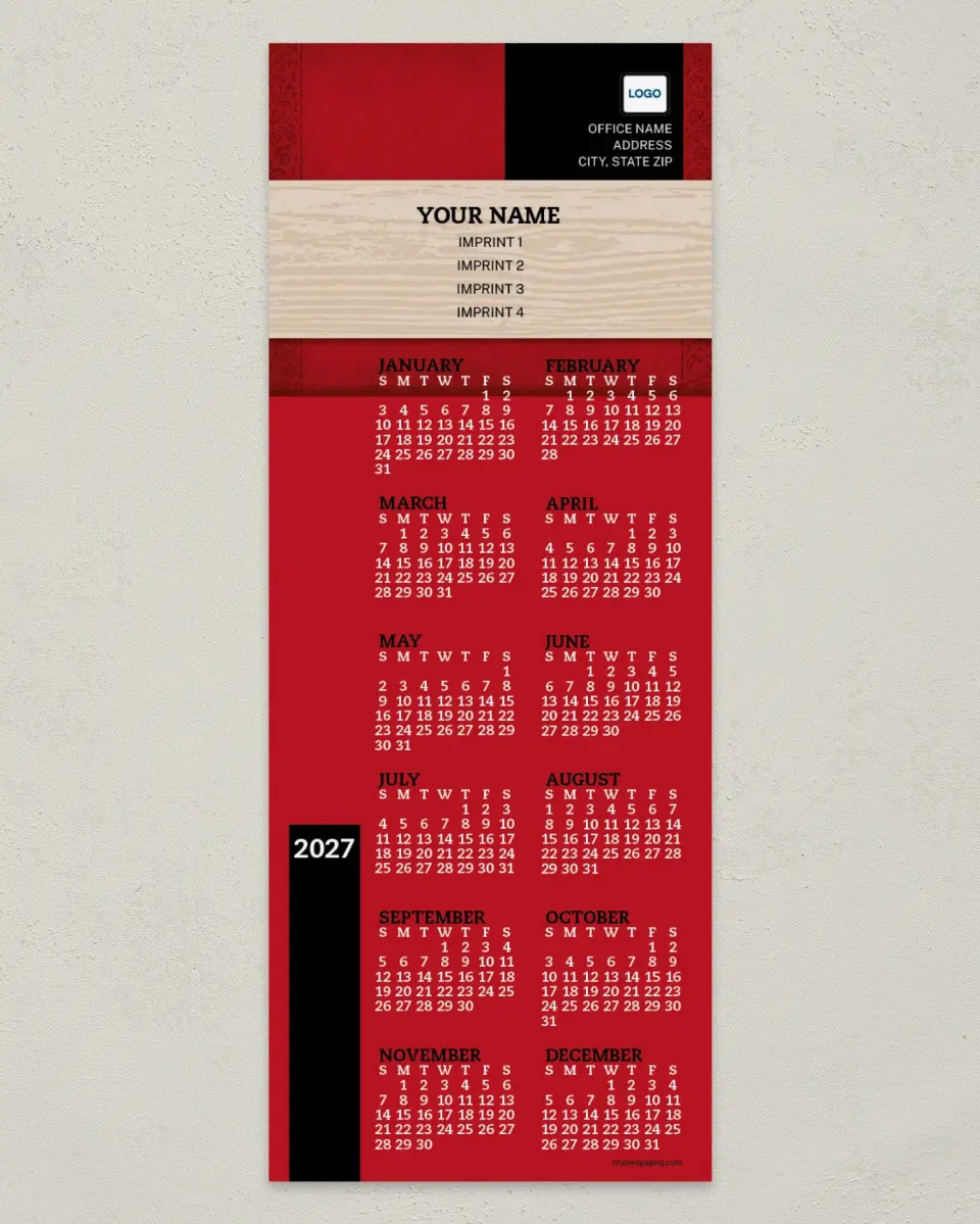 This is a 3½" x 9" Calendar MagnetCard called Wood Banner printed in full color