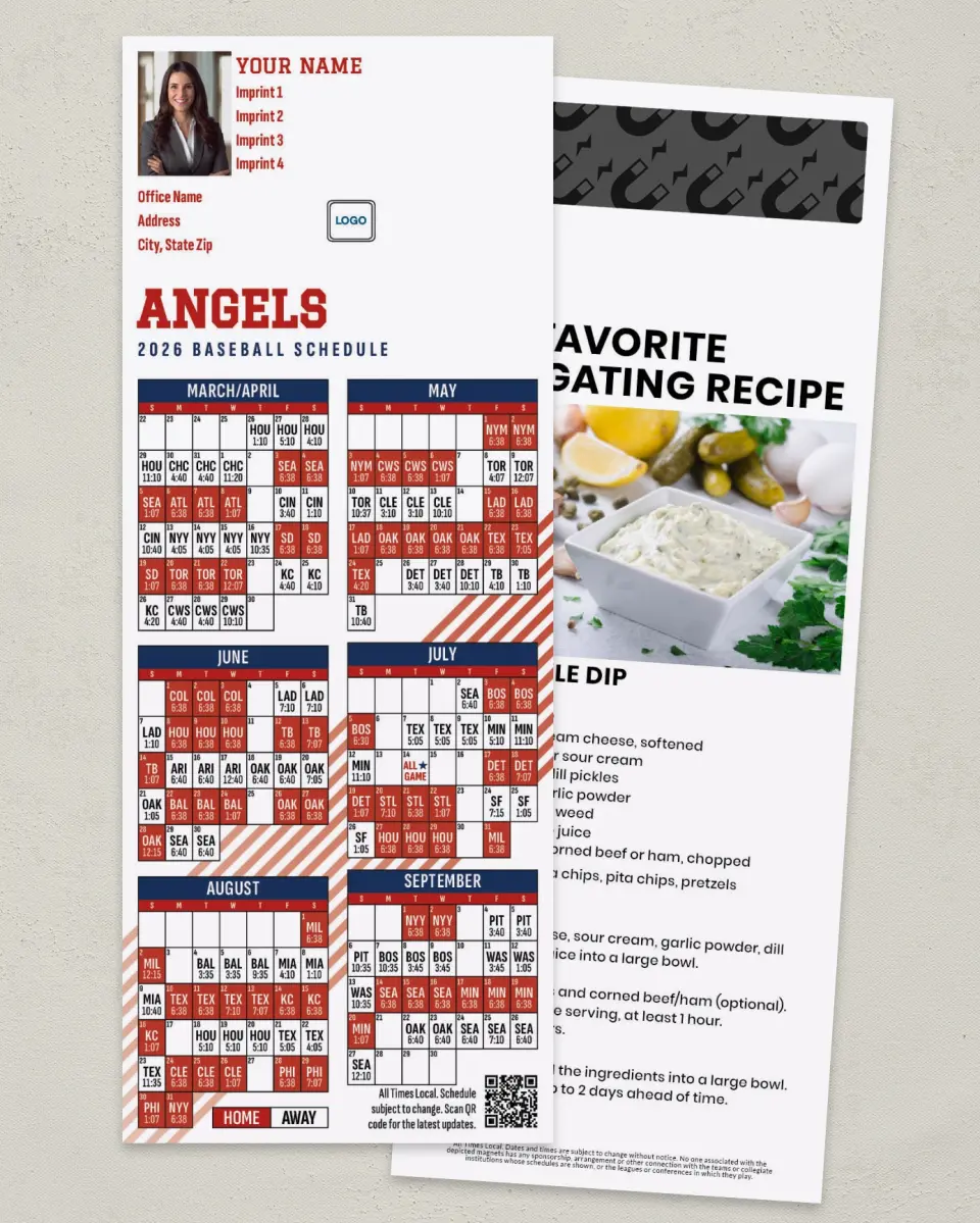 This is a 3½" x 9" Baseball Schedule MagnetCard called Angels printed in full color