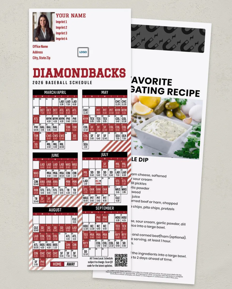 This is a 3½" x 9" Baseball Schedule MagnetCard called Diamondbacks printed in full color