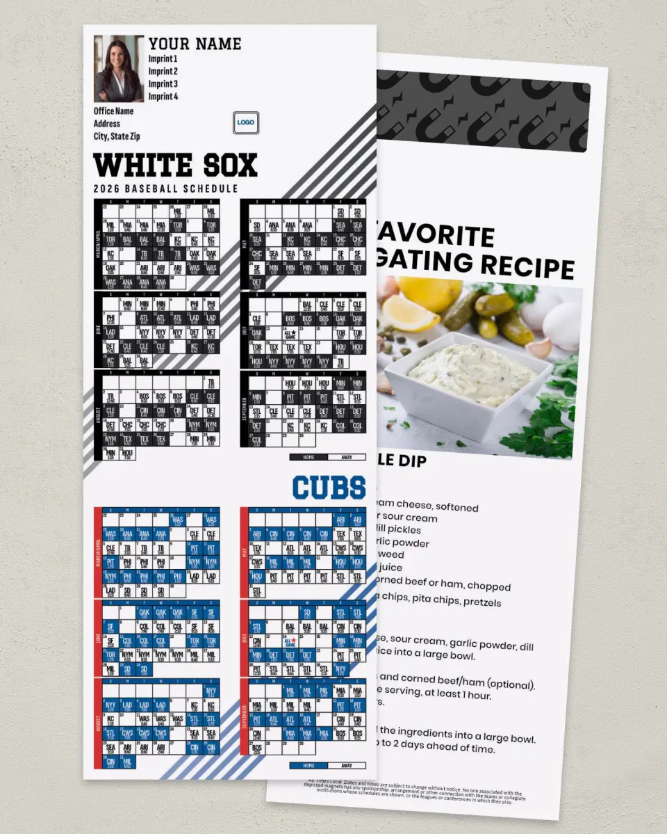 This is a 3½" x 9" Baseball Schedule MagnetCard called White Sox & Cubs printed in full color