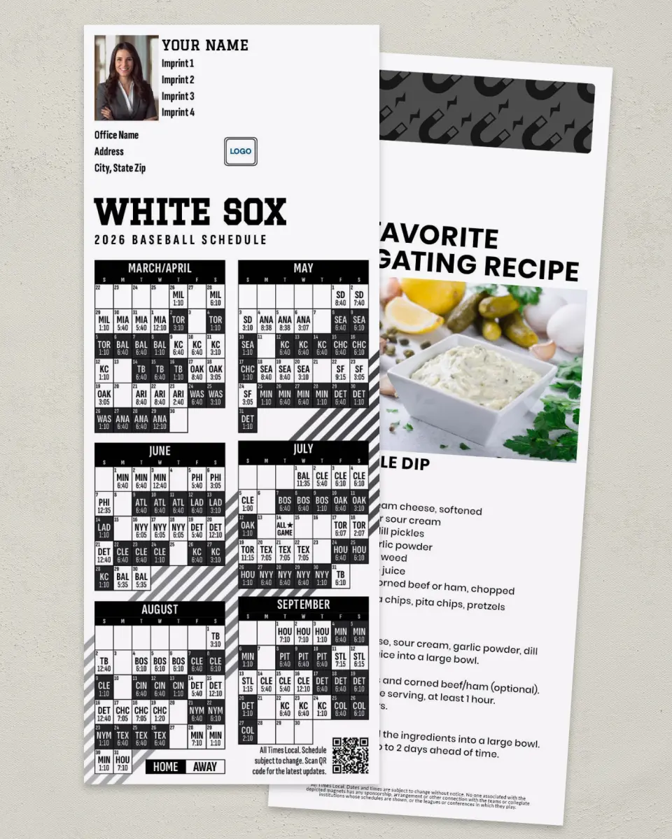This is a 3½" x 9" Baseball Schedule MagnetCard called White Sox printed in full color