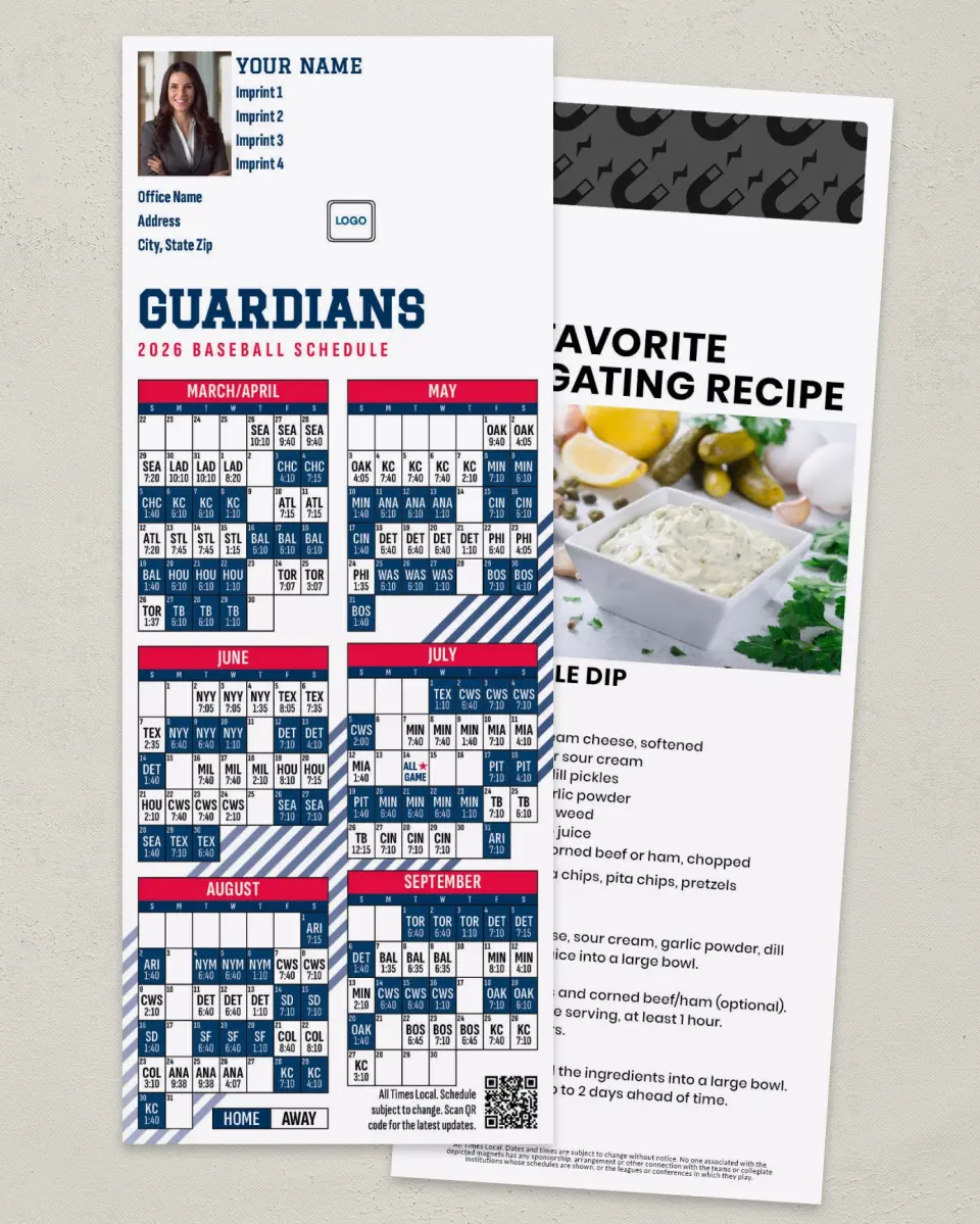 This is a 3½" x 9" Baseball Schedule MagnetCard called Guardians printed in full color