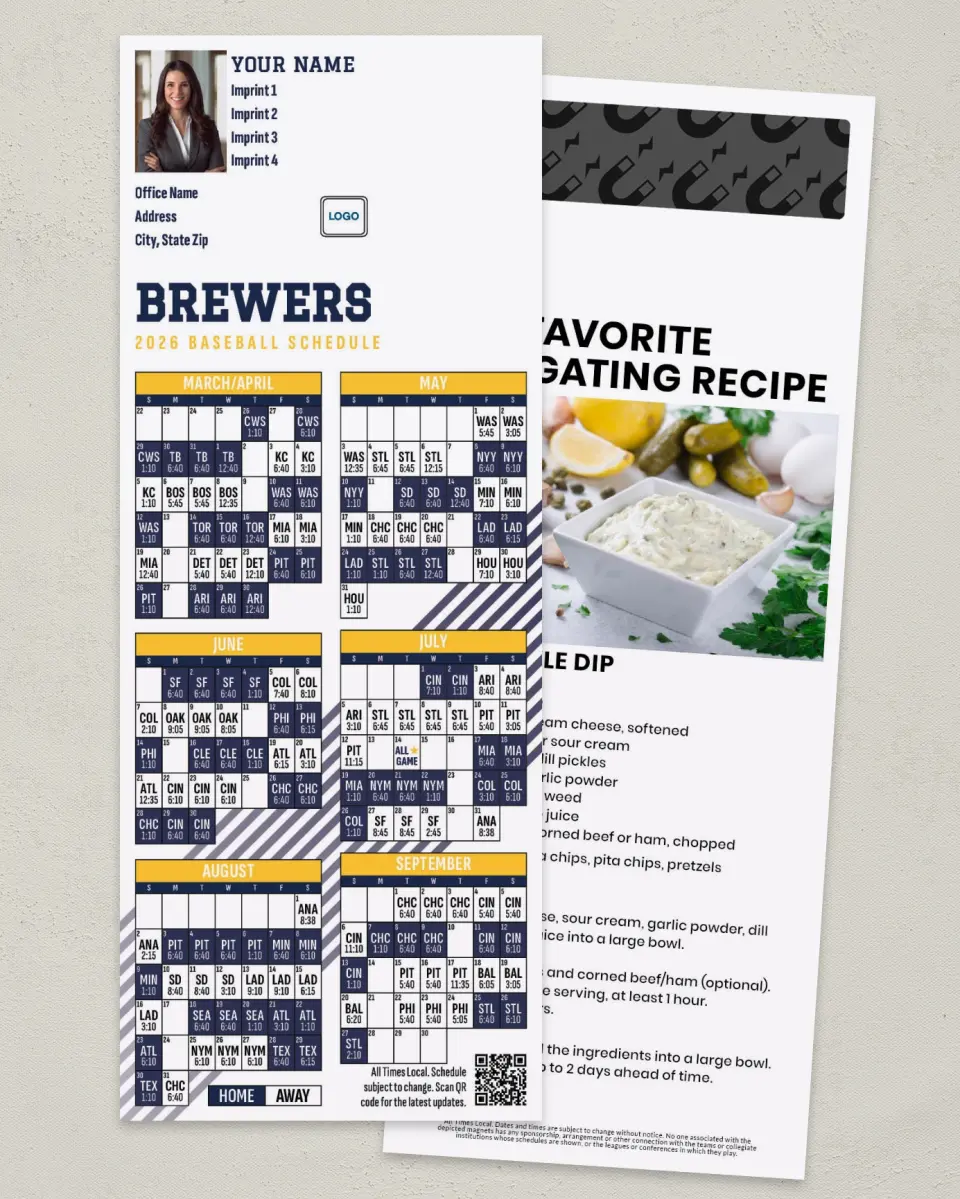 This is a 3½" x 9" Baseball Schedule MagnetCard called Brewers printed in full color