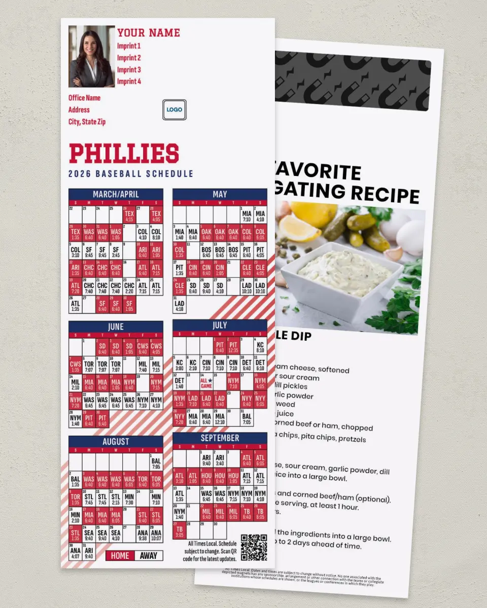 This is a 3½" x 9" Baseball Schedule MagnetCard called Phillies printed in full color
