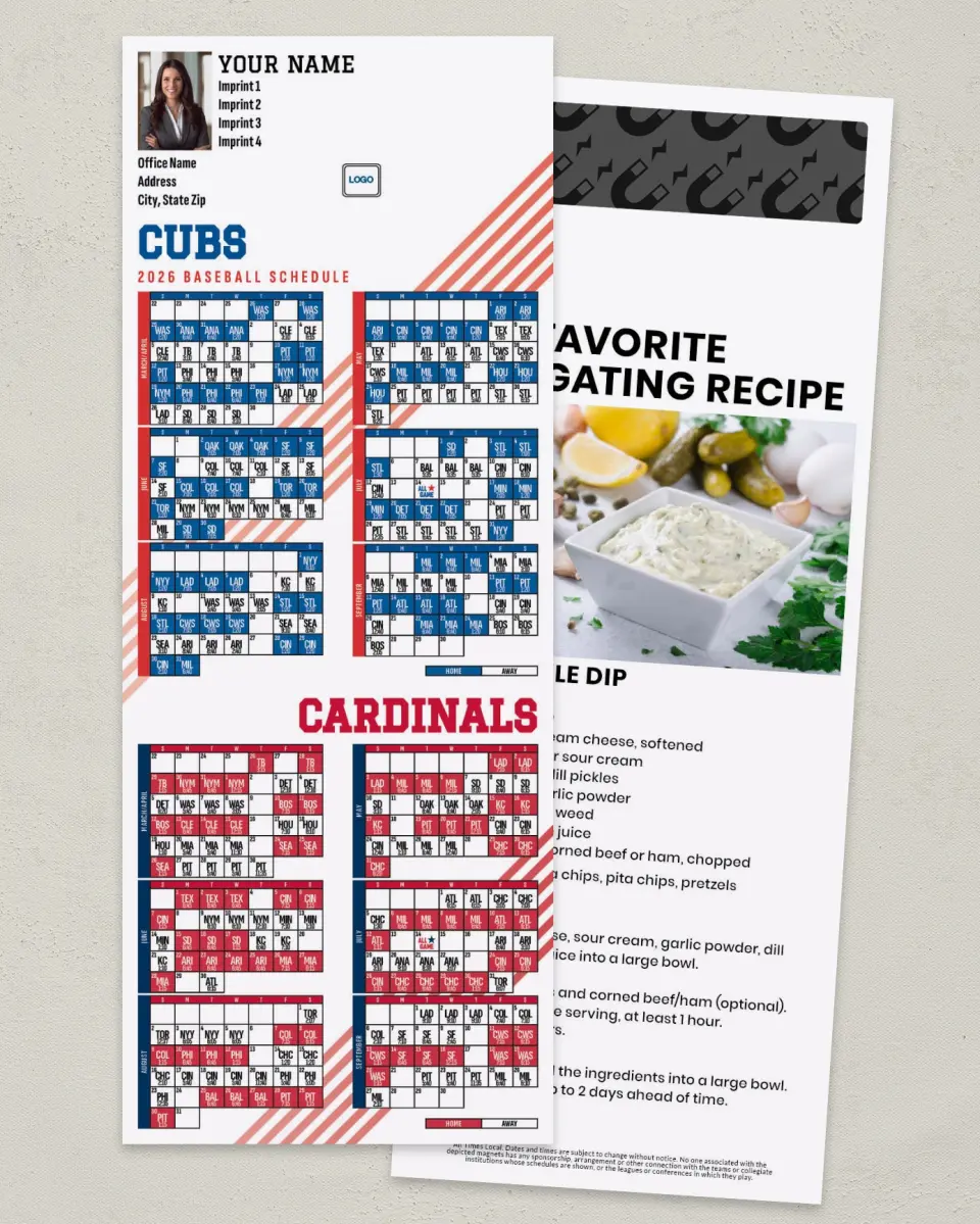 This is a 3½" x 9" Baseball Schedule MagnetCard called Cubs & Cardinals printed in full color