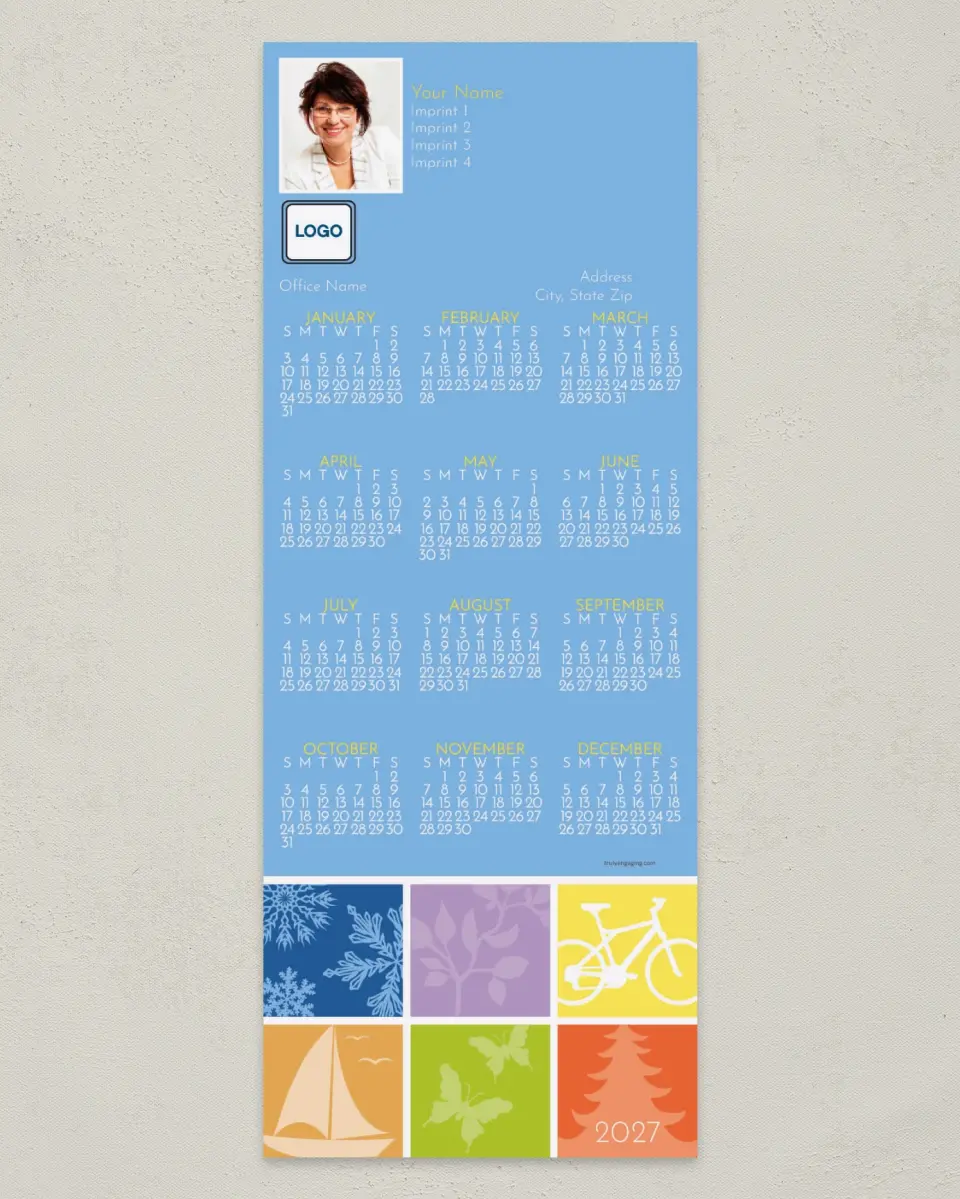 This is a 3½" x 9" Calendar MagnetCard called Seasonal Squares printed in full color