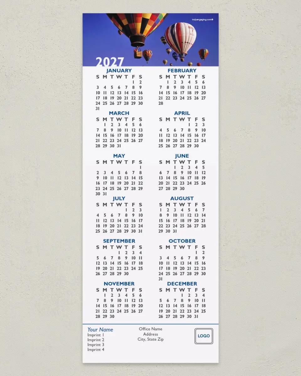 This is a 3½" x 9" Calendar MagnetCard called Hot Air Balloon Banner printed in full color
