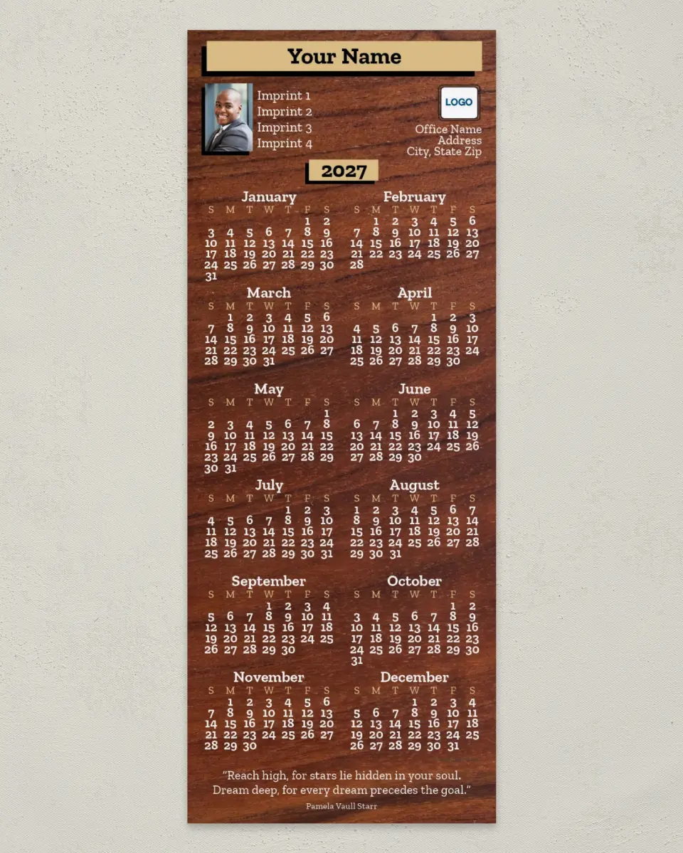 This is a 3½" x 9" Calendar MagnetCard called Natural Wood Grain printed in full color