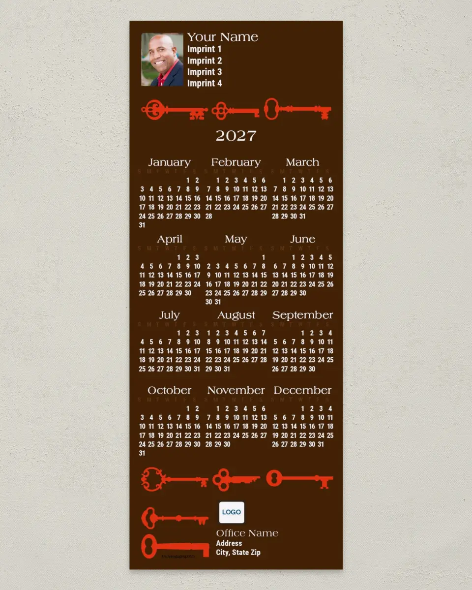 This is a 3½" x 9" Calendar MagnetCard called Antique Skeleton Keys printed in full color