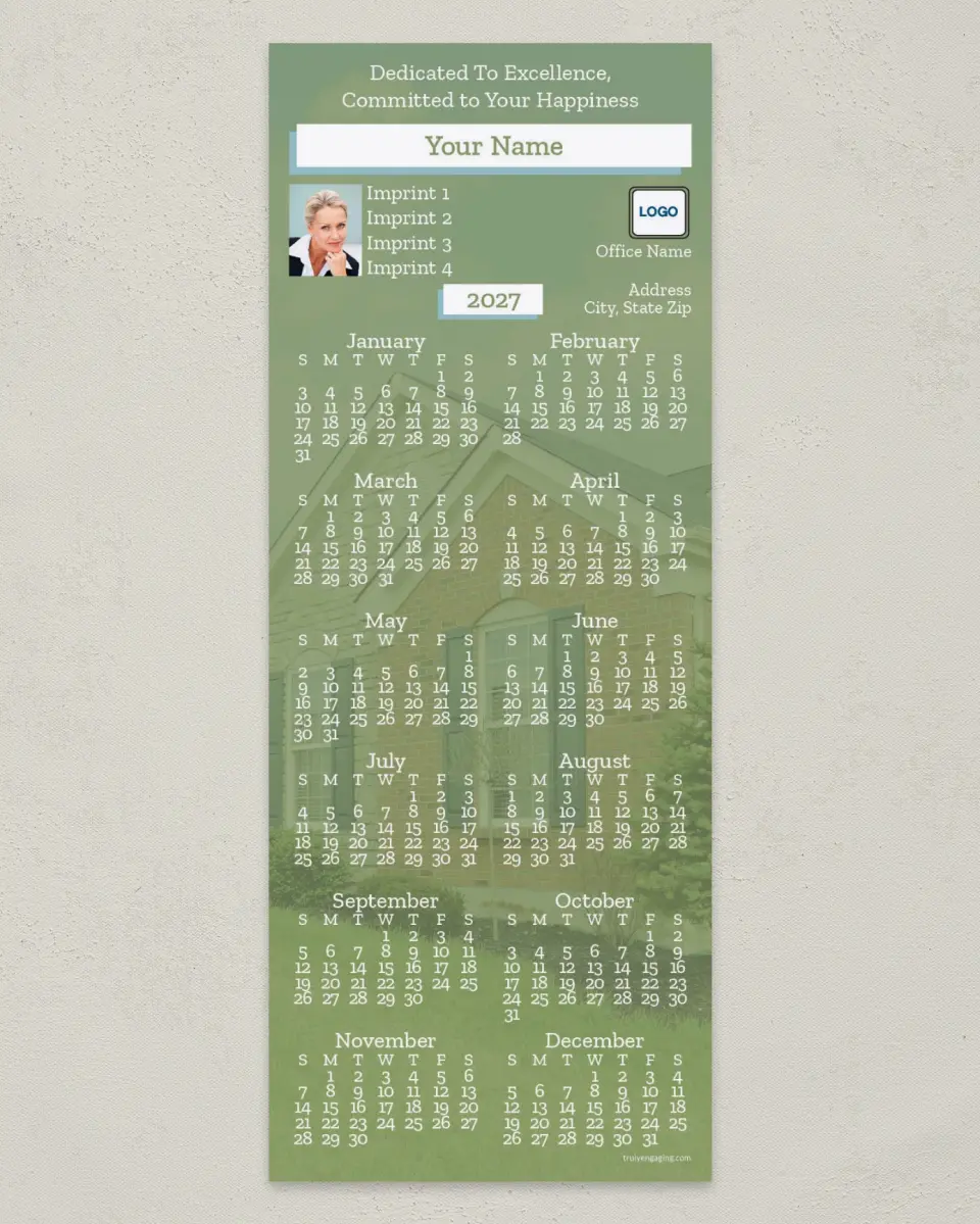 This is a 3½" x 9" Calendar MagnetCard called Home Dedication printed in full color