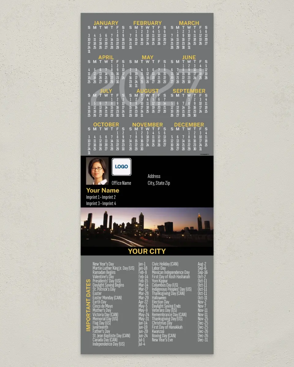 This is a 3½" x 9" Calendar MagnetCard called City Twilight printed in full color