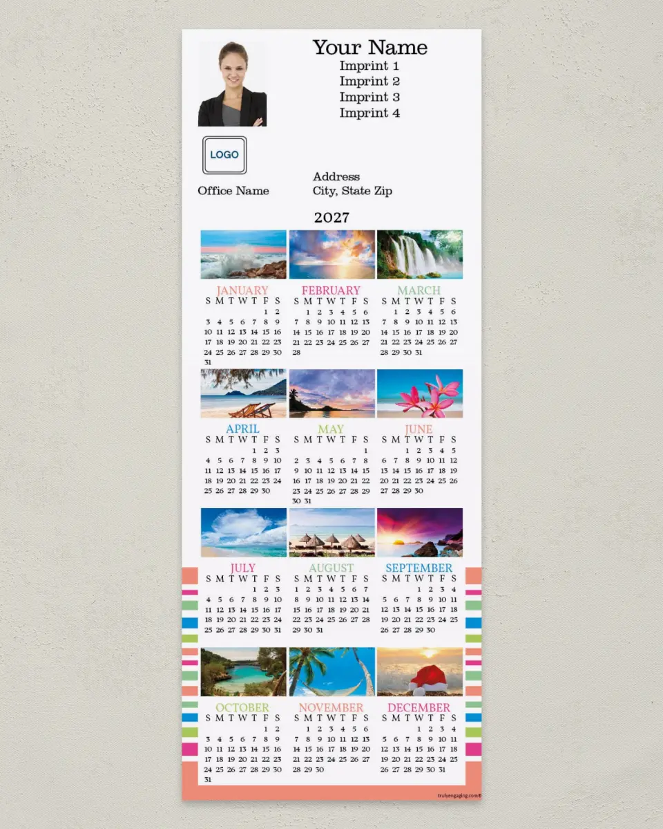 This is a 3½" x 9" Calendar MagnetCard called Beach Murals printed in full color