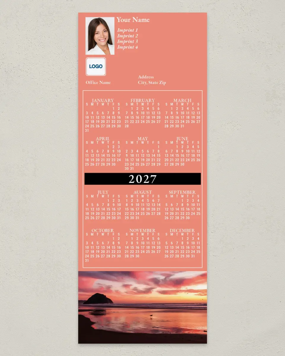 This is a 3½" x 9" Calendar MagnetCard called Seascape Dawn with Calendar printed in full color