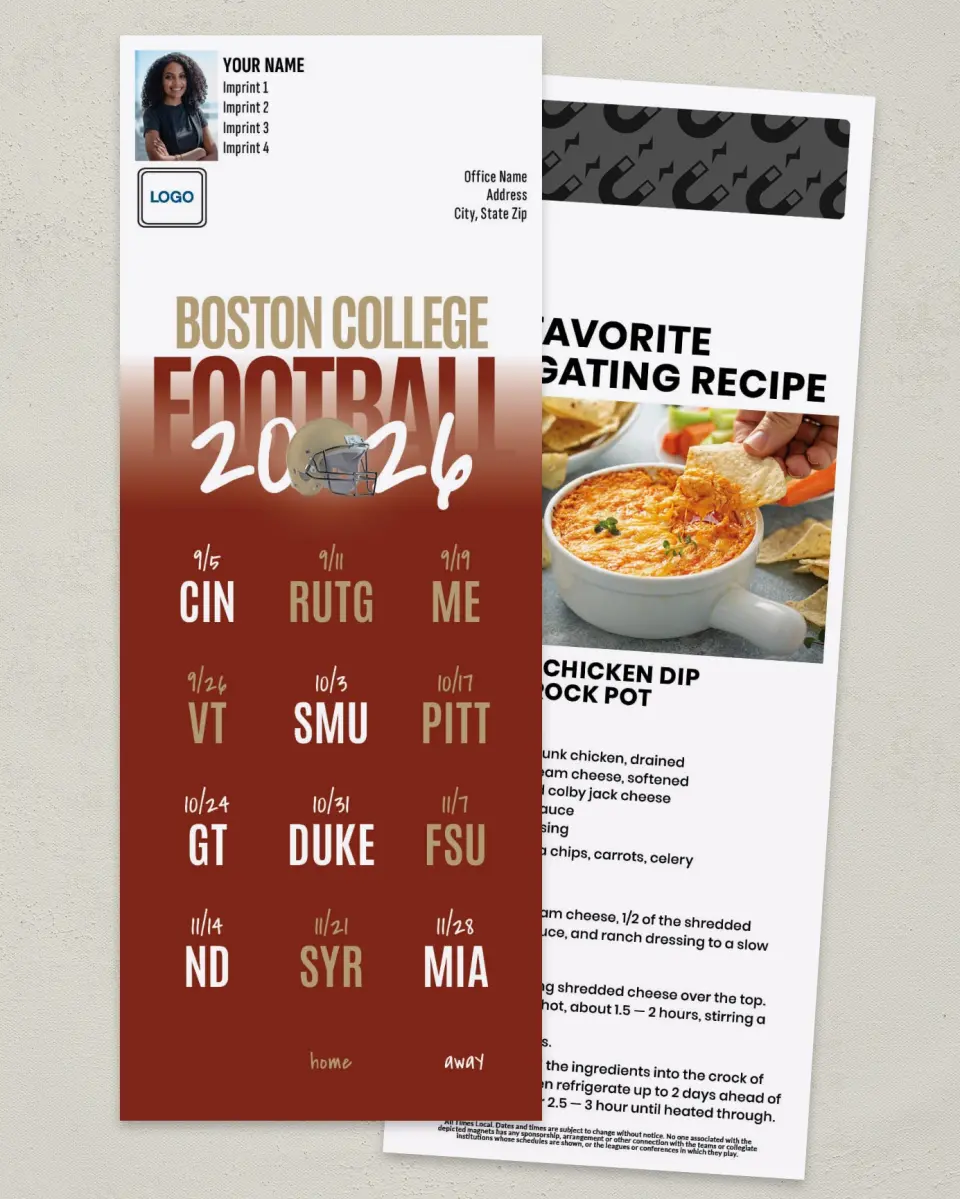 This is a 3½" x 9" Football Schedule Magnet called Boston College printed in full color