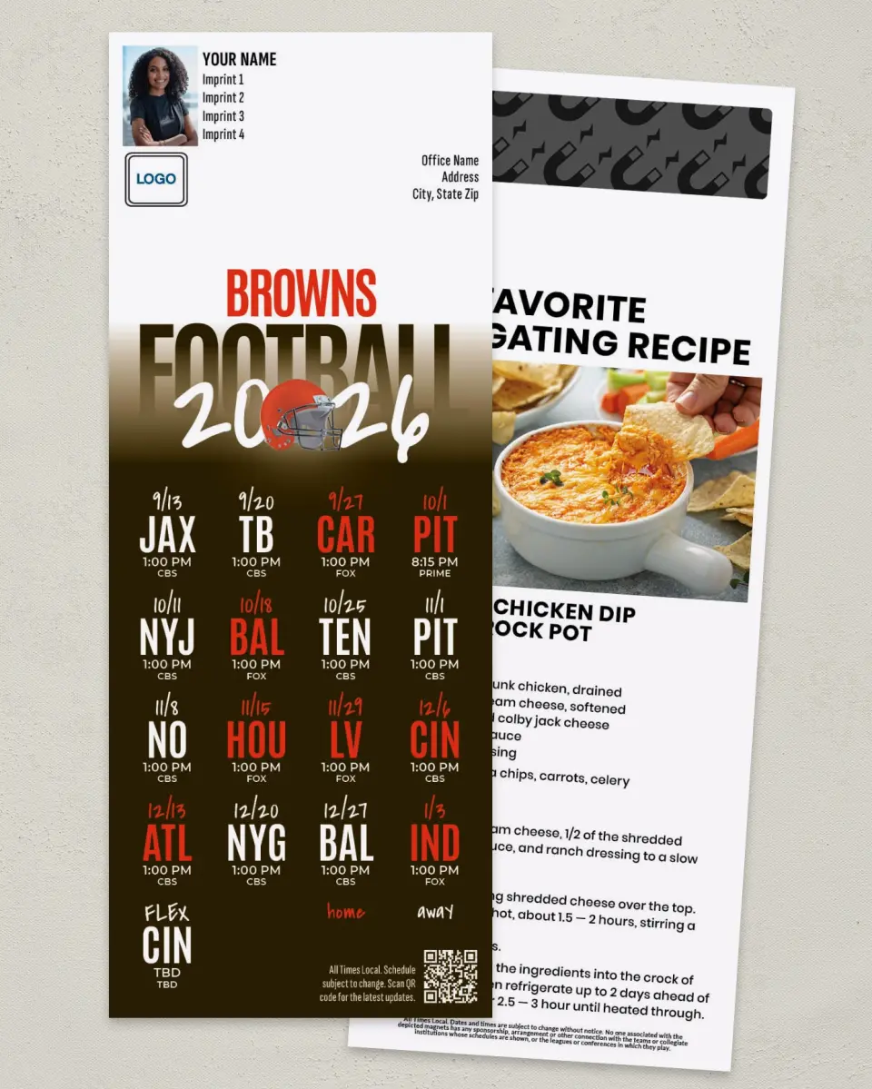 This is a 3½" x 9" Football Schedule Magnet called Browns printed in full color