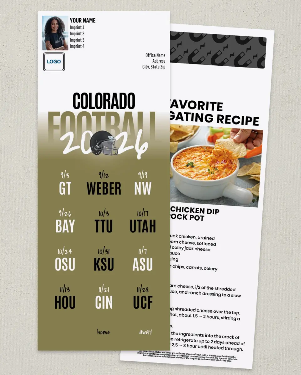 This is a 3½" x 9" Football Schedule Magnet called Colorado printed in full color
