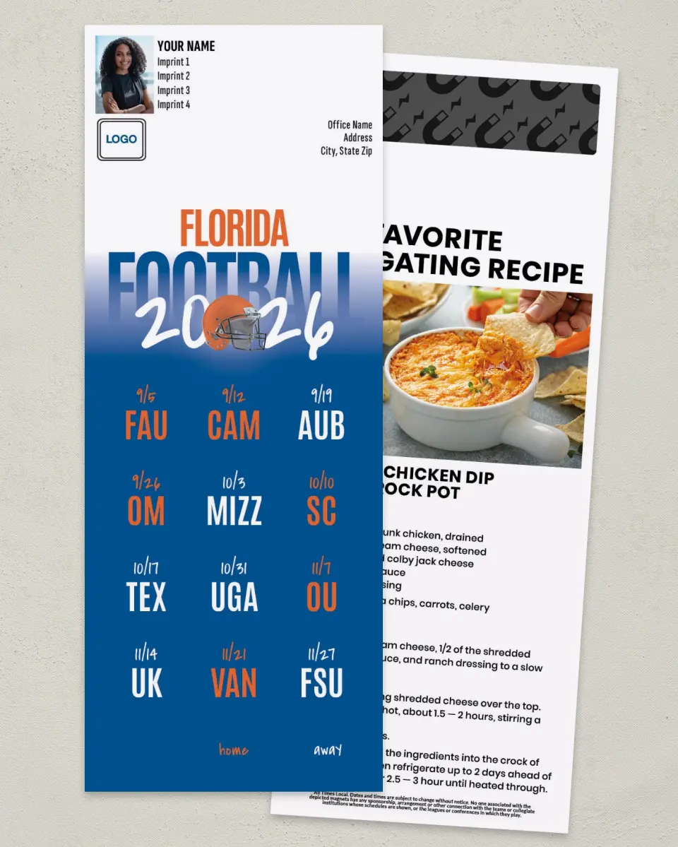 This is a 3½" x 9" Football Schedule Magnet called Florida printed in full color