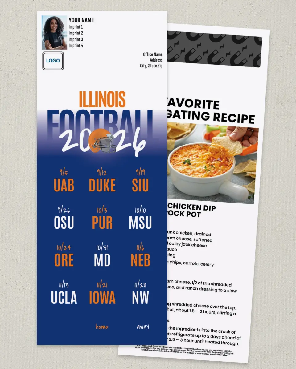 This is a 3½" x 9" Football Schedule Magnet called Illinois printed in full color