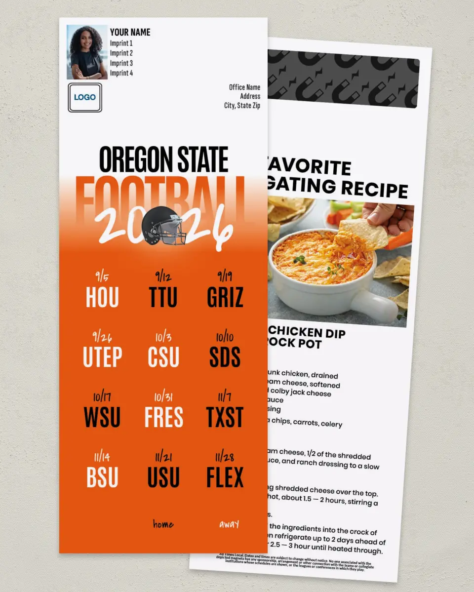 This is a 3½" x 9" Football Schedule Magnet called Oregon State printed in full color