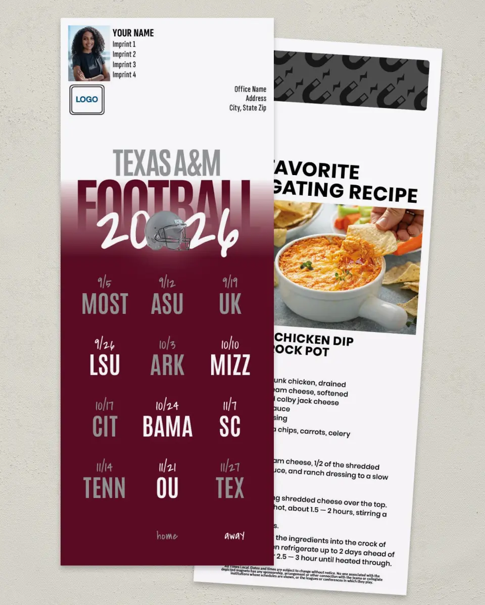 This is a 3½" x 9" Football Schedule Magnet called Texas A&M printed in full color