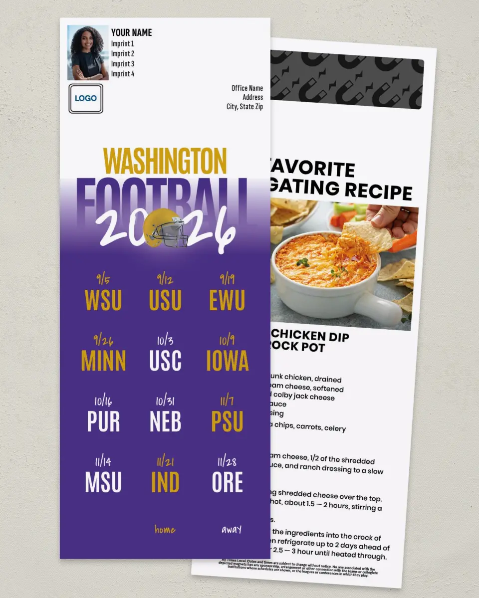 This is a 3½" x 9" Football Schedule Magnet called Washington printed in full color