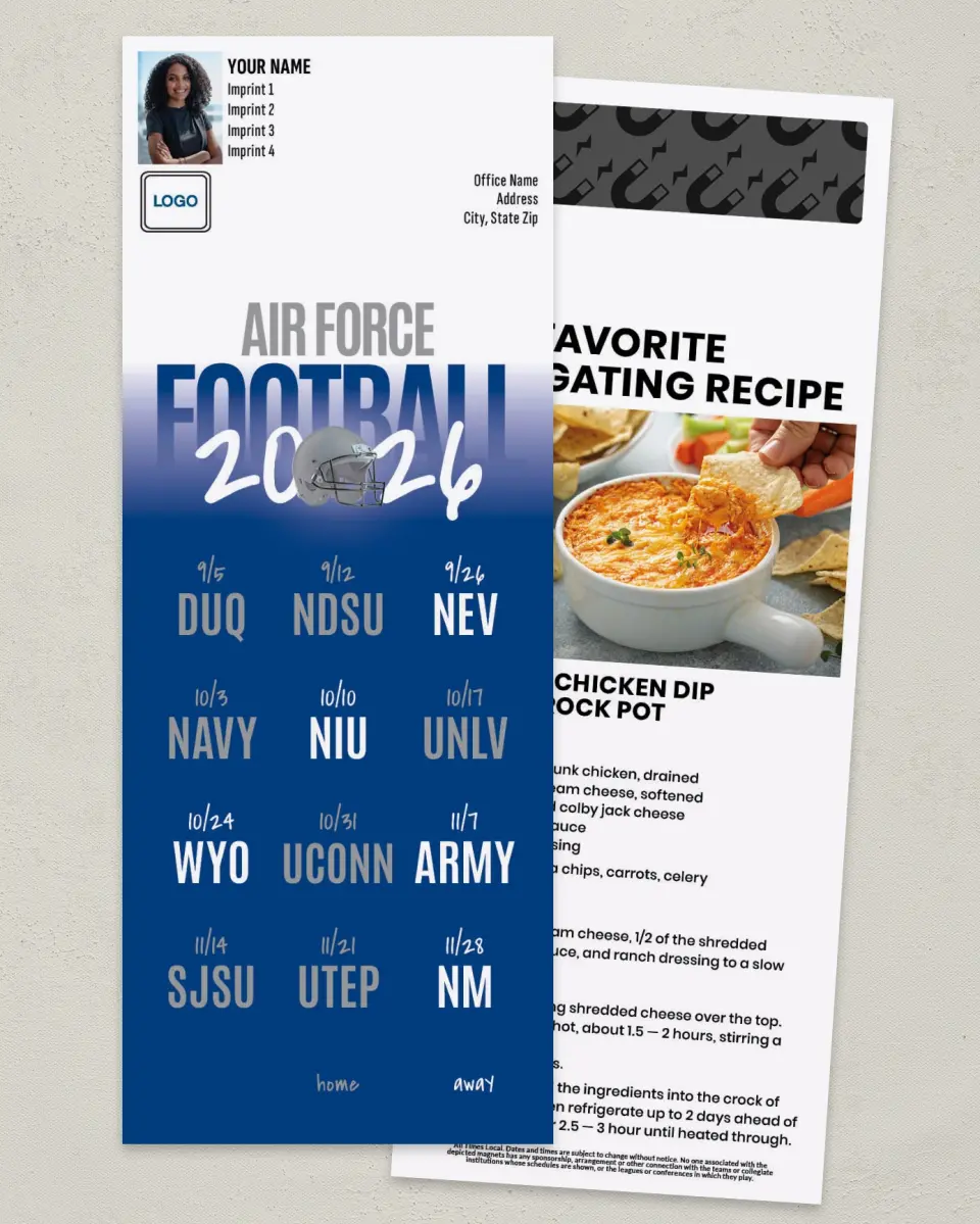 This is a 3½" x 9" Football Schedule Magnet called Air Force Academy printed in full color
