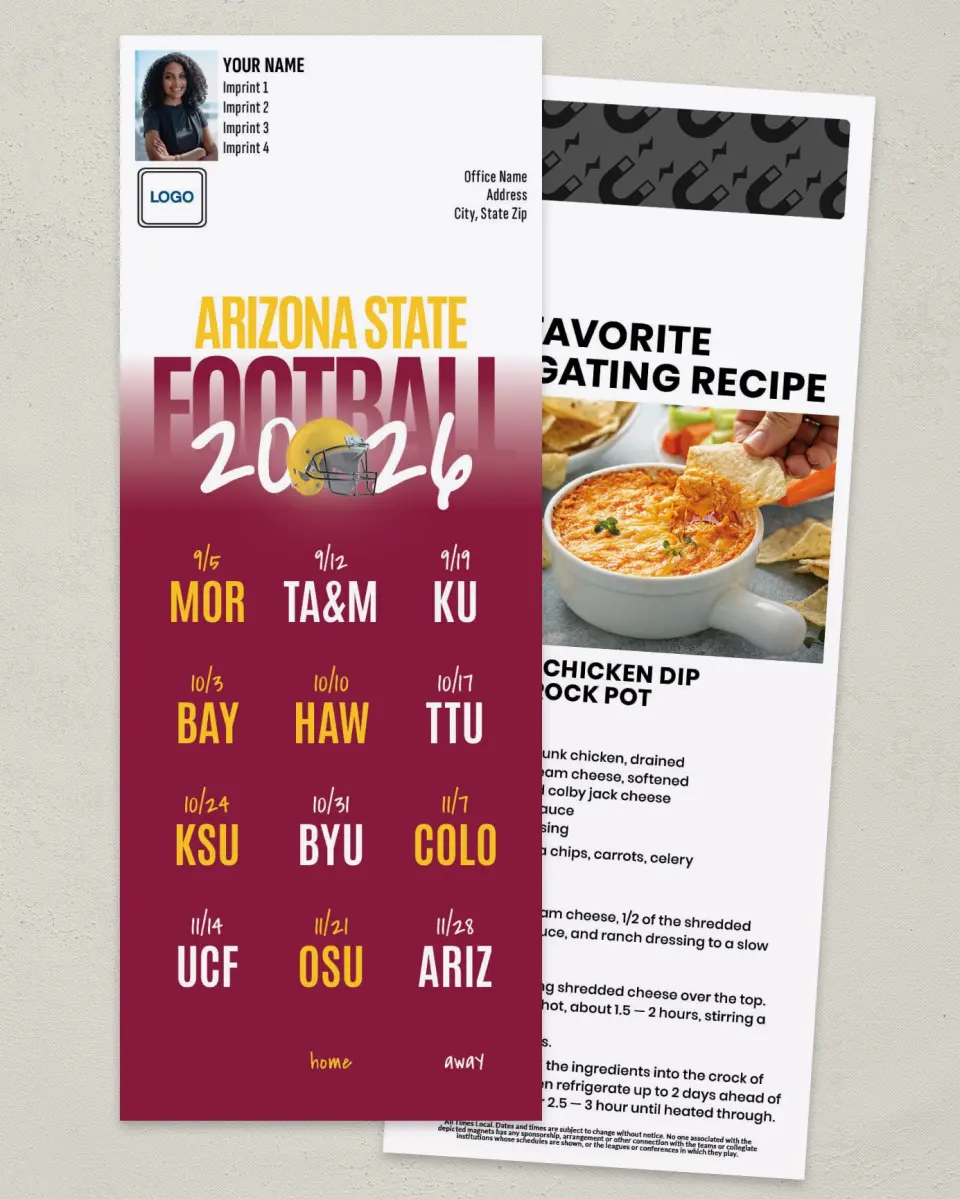 This is a 3½" x 9" Football Schedule Magnet called Arizona State Sun Devils printed in full color