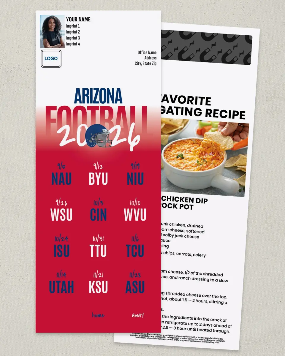 This is a 3½" x 9" Football Schedule Magnet called Arizona Wildcats printed in full color