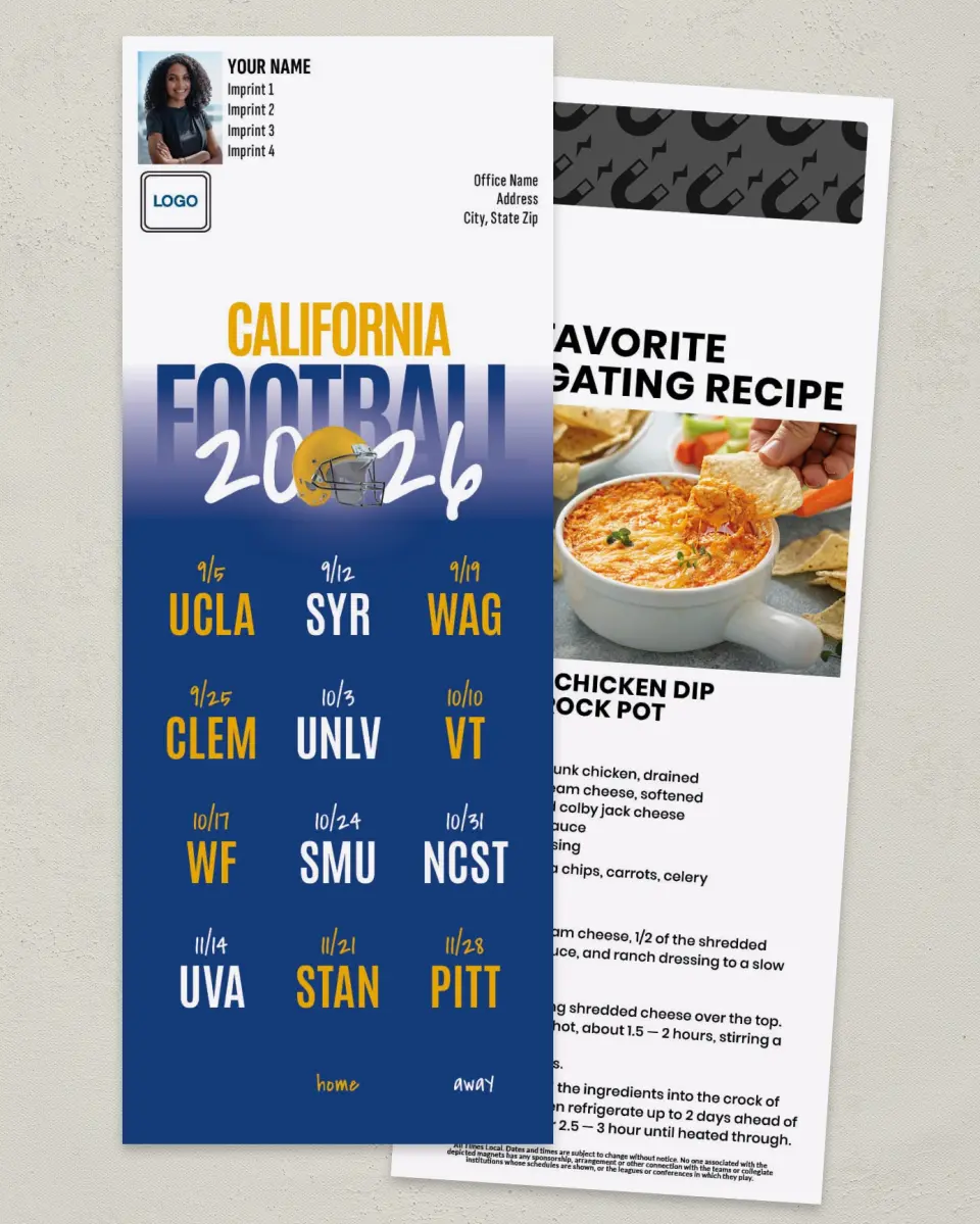 This is a 3½" x 9" Football Schedule Magnet called California Golden Bears printed in full color