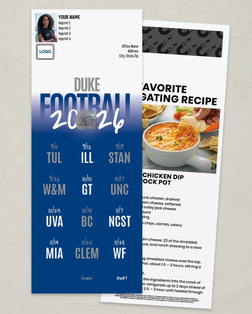 This is a 3½" x 9" Football Schedule Magnet called Duke Blue Devils printed in full color