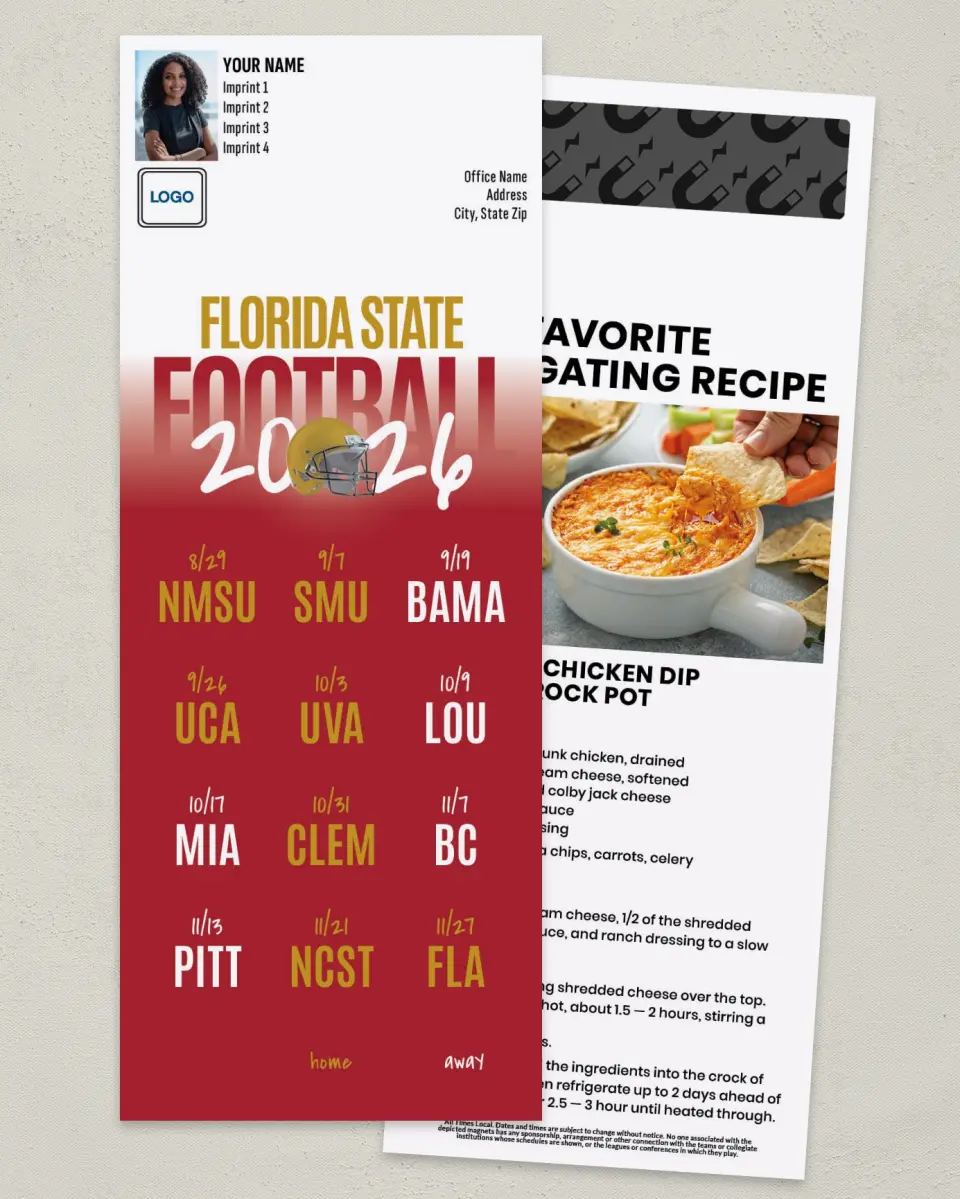 This is a 3½" x 9" Football Schedule Magnet called Florida State Seminoles printed in full color