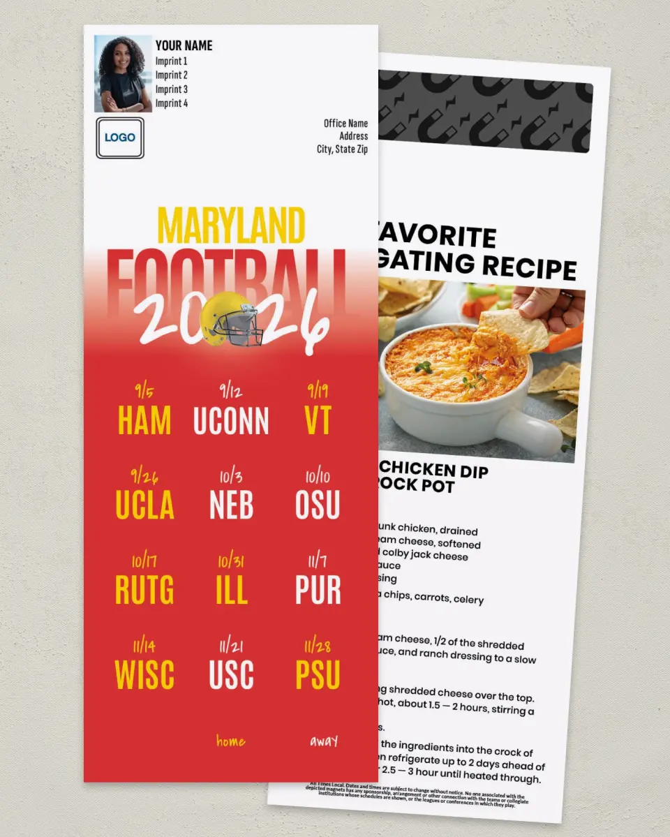This is a 3½" x 9" Football Schedule Magnet called Maryland Terrapins printed in full color