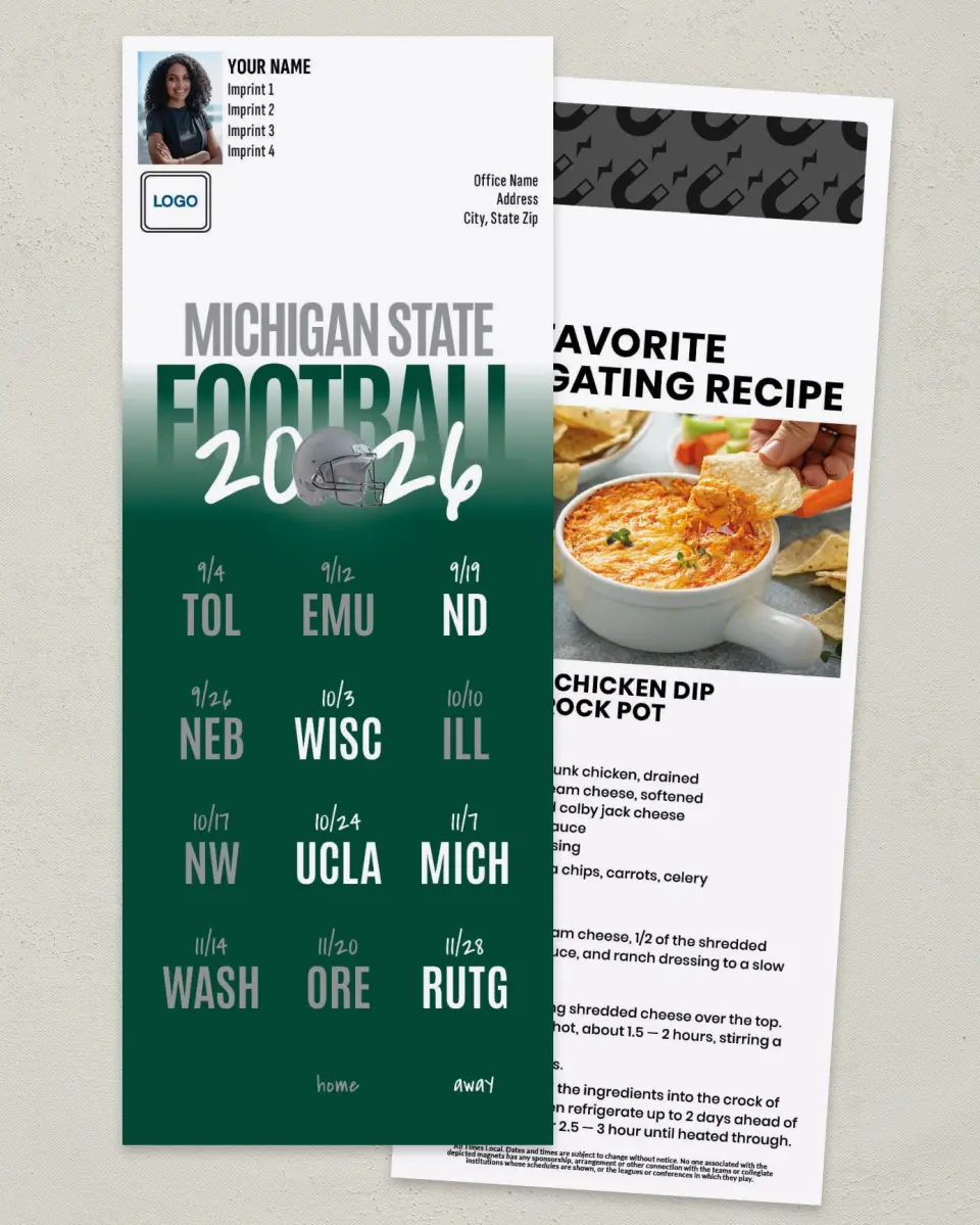 This is a 3½" x 9" Football Schedule Magnet called Michigan State Spartans printed in full color