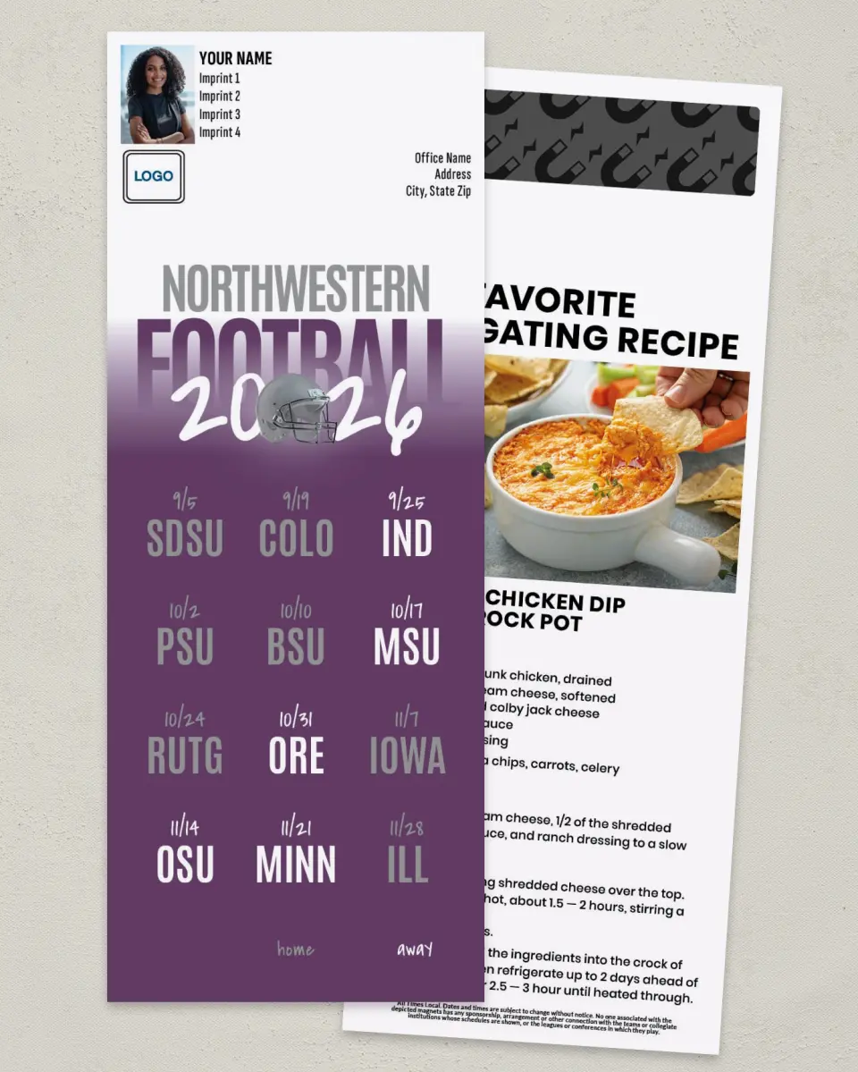 This is a 3½" x 9" Football Schedule Magnet called Northwestern Wildcats printed in full color