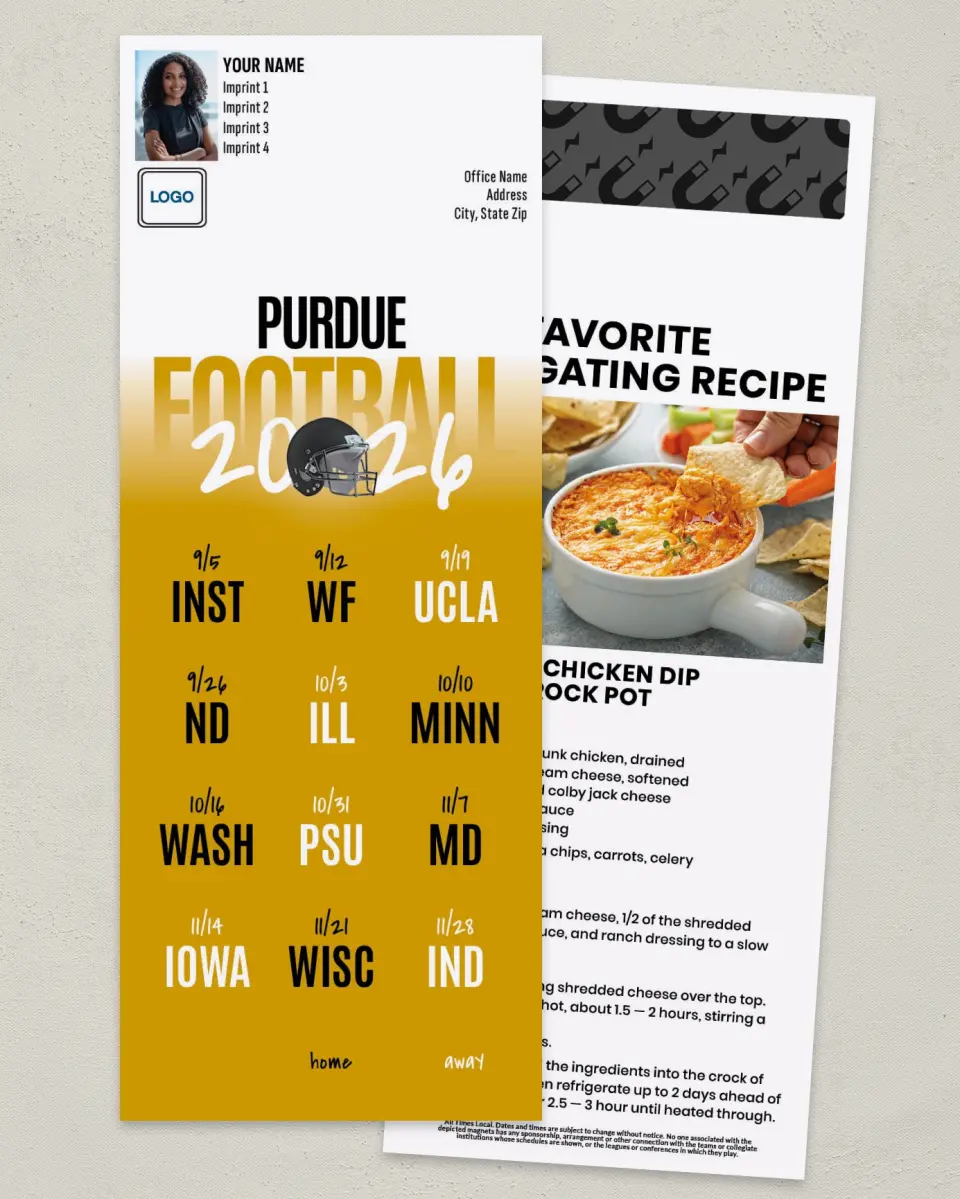 This is a 3½" x 9" Football Schedule Magnet called Purdue Boilermakers printed in full color