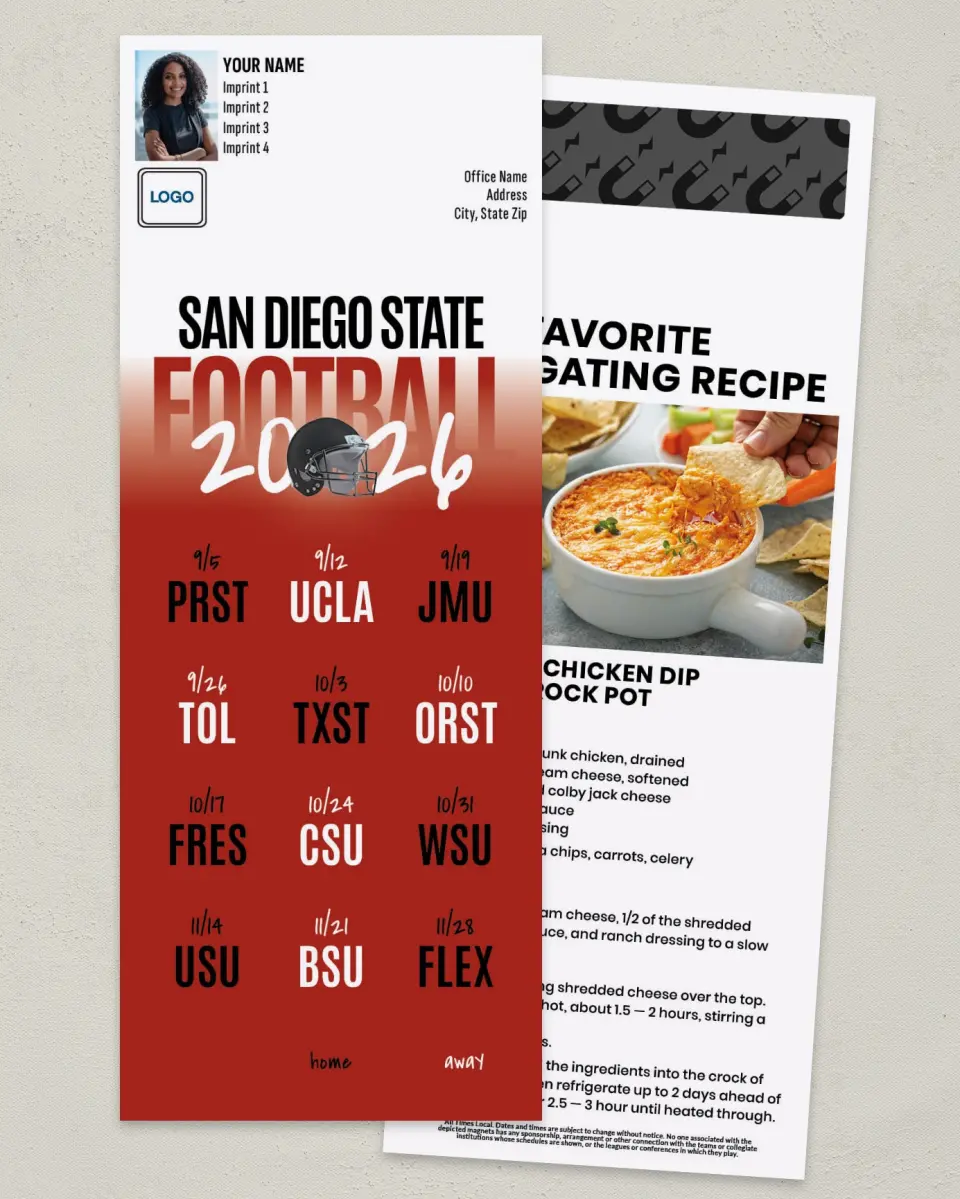 This is a 3½" x 9" Football Schedule Magnet called San Diego State Aztecs printed in full color