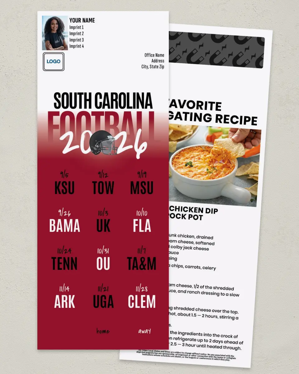 This is a 3½" x 9" Football Schedule Magnet called South Carolina Gamecocks printed in full color