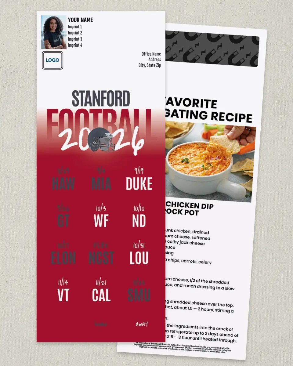 This is a 3½" x 9" Football Schedule Magnet called Stanford Cardinal printed in full color