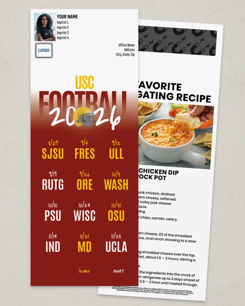 This is a 3½" x 9" Football Schedule Magnet called USC printed in full color