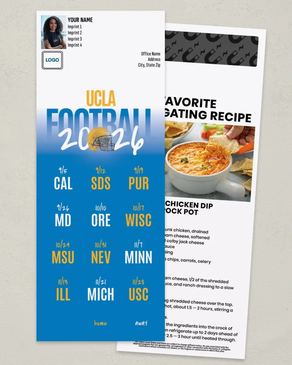 This is a 3½" x 9" Football Schedule Magnet called UCLA printed in full color