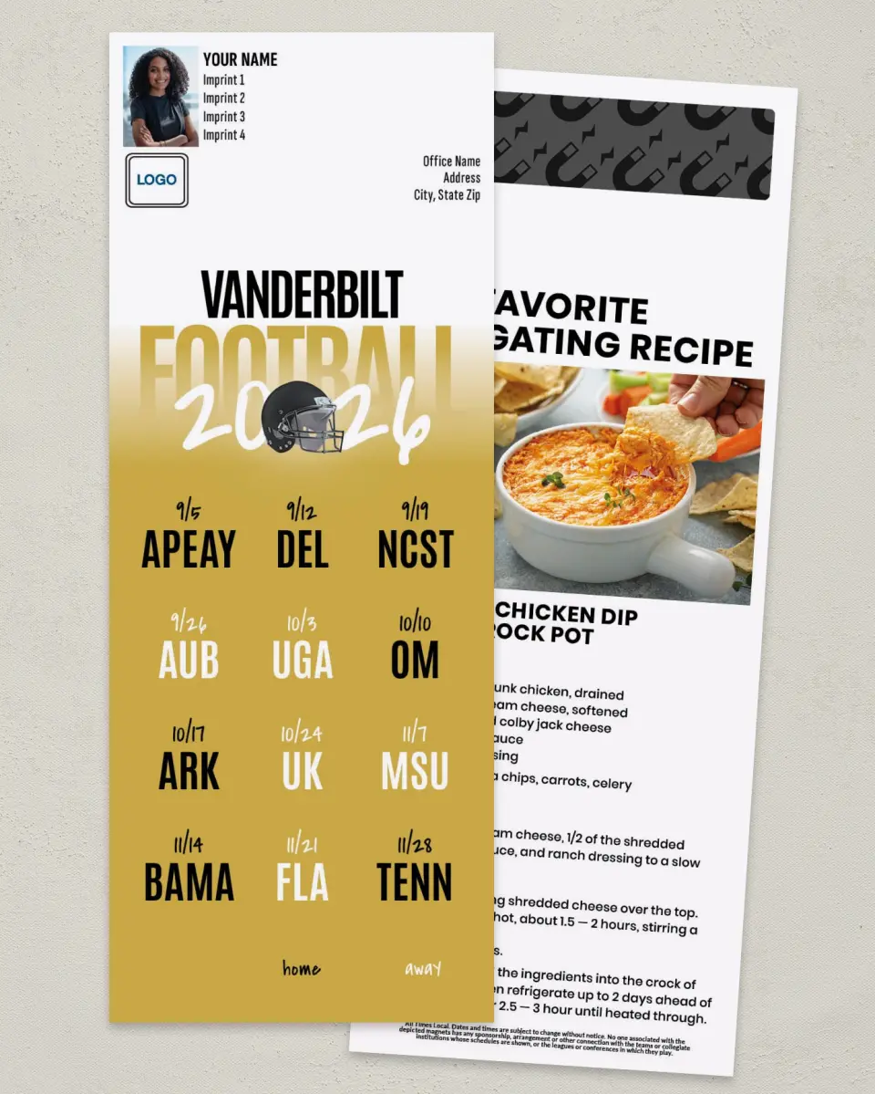 This is a 3½" x 9" Football Schedule Magnet called Vanderbilt Commodores printed in full color