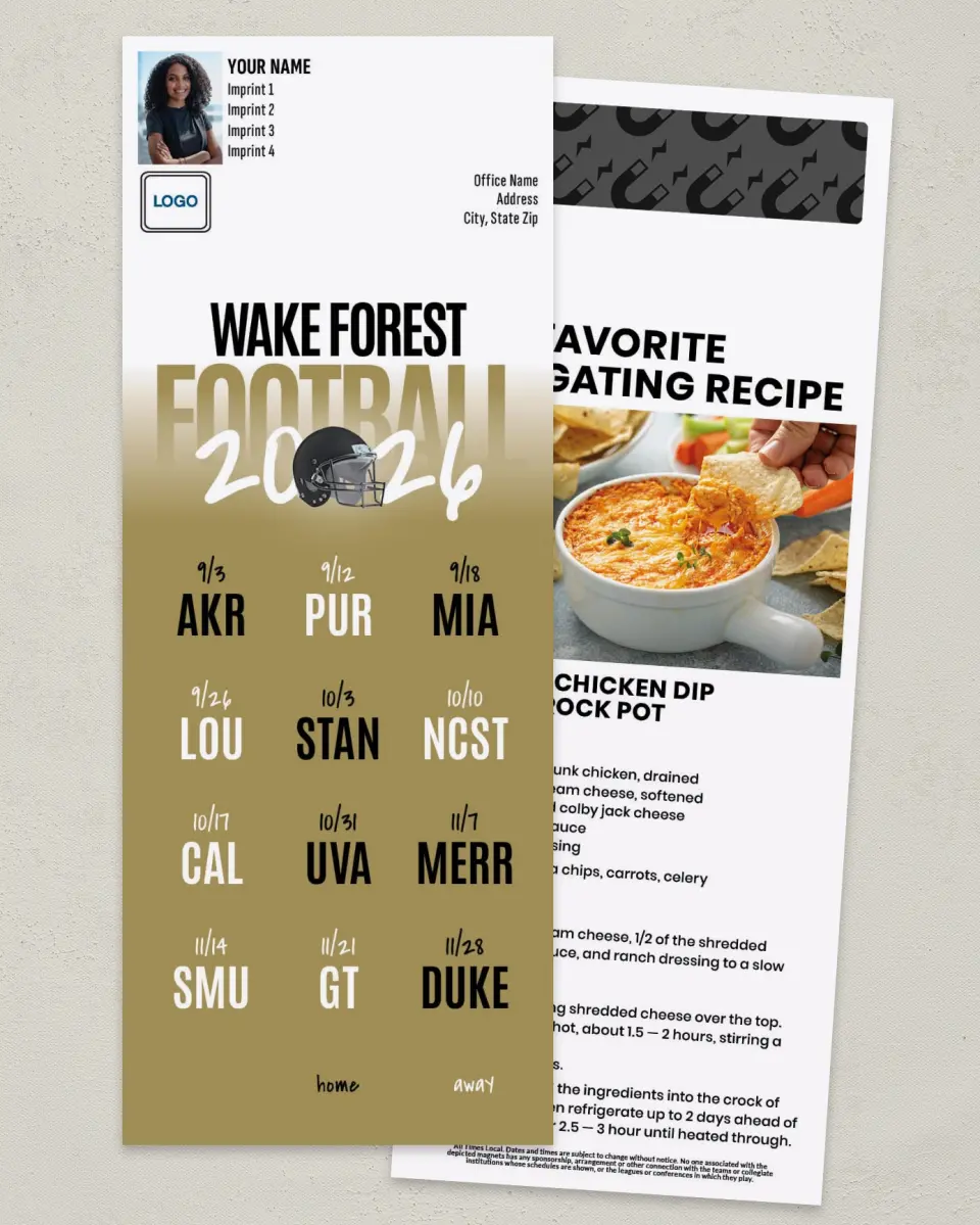 This is a 3½" x 9" Football Schedule Magnet called Wake Forest Demon Deacons printed in full color