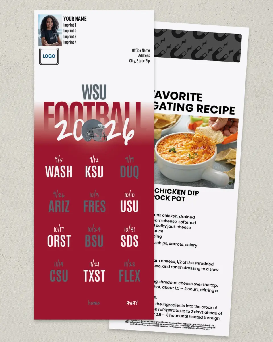 This is a 3½" x 9" Football Schedule Magnet called Washington State Cougars printed in full color