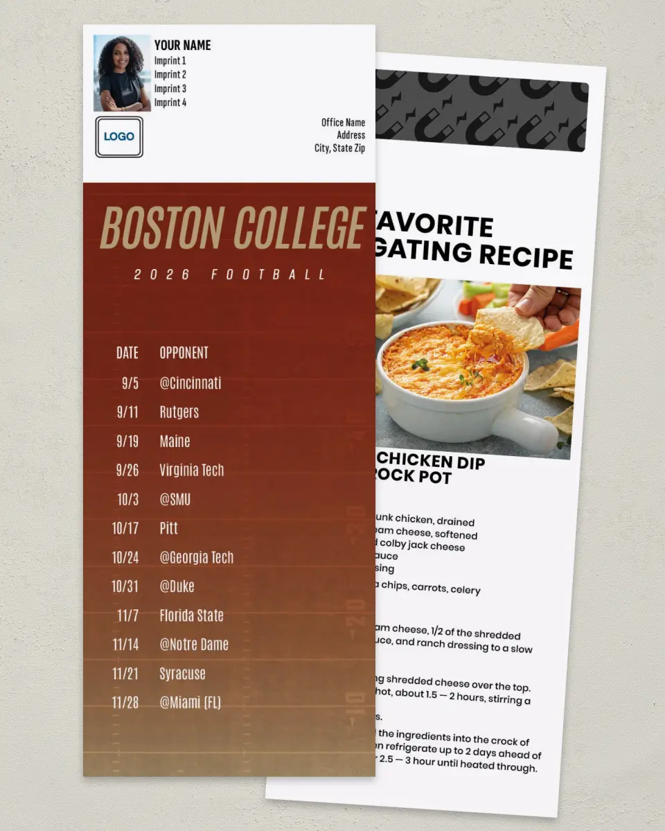 This is a 3½" x 9" Football Schedule Magnet called Boston College printed in full color